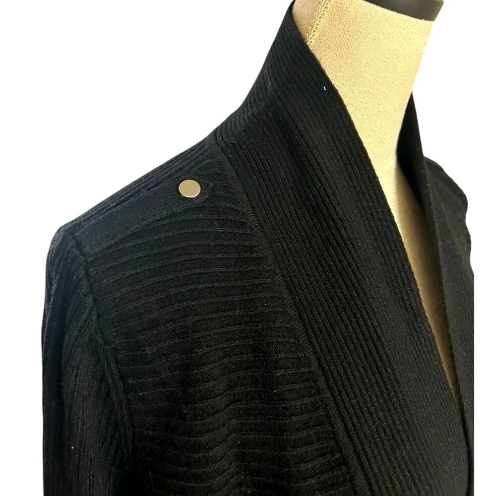 WHBM Wool Blend Black Open Front Ribbed Knit Cardigan Sweater Size M - Picture 4 of 9